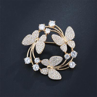 China New ALLOY Fashion High Grade Zircon Butterfly Round Shape Geometric Women Brooch Apparel Accessories For Costume for sale