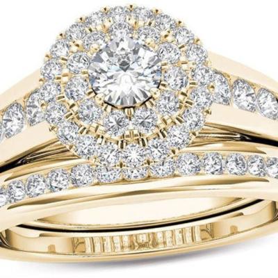 China Fashion Trend Gold Plated Double Color White Zircon Diamond Ring For Women for sale