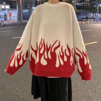 China Y2K anti-wrinkle flame sweater women 2021 hip-hop news knitted pullover streetwear sweater fashion for sale