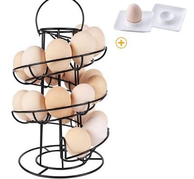 China Improved viable base metal egg stable rack, with 2 ceramic egg cup holders, double spiral design low storage display rack, suitable for for sale