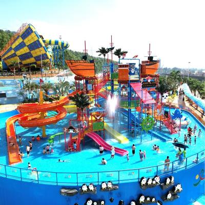 China 31*26m Larger Size Pirate Ship Water Play Centre With Water Sprayers Slides for sale