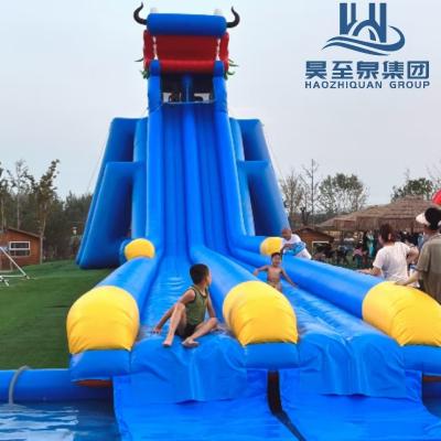 China 15FT Inflatable Bounce House With Water Slide Green Faucet Heavy Duty Inflatable Water Slide With Blower for sale