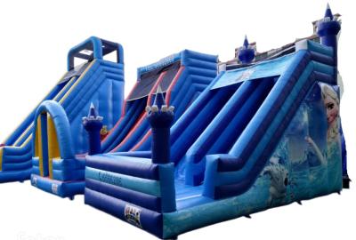 Китай New Arrival inflatable blue dry slide for rental, outdoor inflatable two lane slide for kids продается