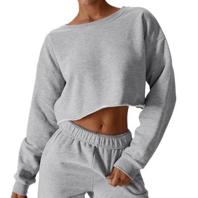 China QUICK DRY Winter Warm Long Sleeve Sweater T-Shirt Hoodie Women Short Pullover Outdoor Fitness Cover Up Loose Cropped Gym Sportswear for sale