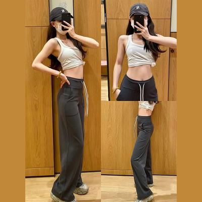 China Breathable Yoga Brand Sports Pants Wide Leg Pants Lcra Soft Fabric Leggins Para Mujer High Elastic Drawstring Pocket Flared Pants for sale