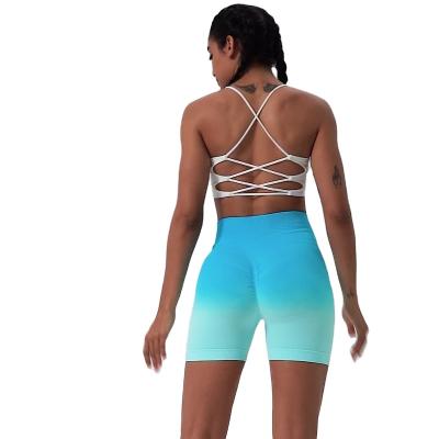 China Breathable Gradient Color Seamless Yoga Breathable Tight Tummy Control Workout Shorts Women High Waist Elastic Hip Lift Gym Leggings for sale