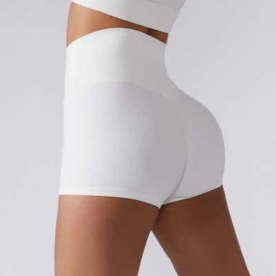 China Breathable 2023 New Design High Waist Butt Lift Gym Yoga Breathable gym shorts women seamless Women' s White Ribbed Shorts for sale