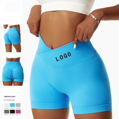 China Breathable High Quality Custom Logo Quick Dry V Cut Waist Scrunch Butt Compression Seamless Women Sport Gym Workout Yoga Shorts Para Mujer for sale