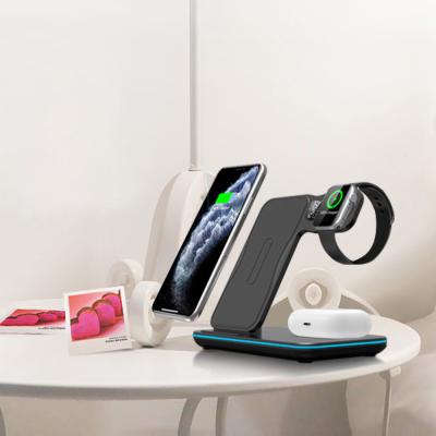 China Ambient Humidity and Temperature Display Hot Sell 3 in 1 Wireless Charger Stand Charger Dock Station for Airpods for Apple Watch Series for sale