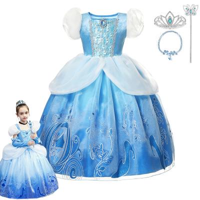 China Gorgeous Fluffy Princess Cinderella Dress Kids Ball Gown Castle Printing Lace Glitter Costume Kids Gradient Color Girls Cosplay Cartoon Costume 2021 New for sale