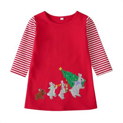 China Wholesale Washable Santa Embroidery Baby Red Autumn Girls Christmas Dress Long Sleeve Casual Skirt For Christmas for sale