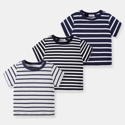 China Children Anti-Shrink Short Sleeve Summer Baby Cotton Stripe T-shirt Short Sleeve Round Collar Kids Casual Boy Top Clothing for sale