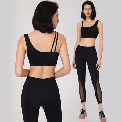 China 2021 Breathable Custom Logo Women Fitness Clothing Non-see Through Butt Lift Recycled Black Nude Yoga Two Piece Sets for sale