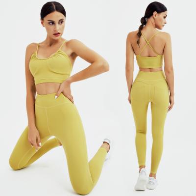 China 2021 Custom Breathable Gym Clothing Ladies 2 Piece Sports Bra And Buttery Soft Nude Legging Yoga Equipment Women Sets for sale