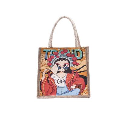 China Fashion Chinese Style Printed Creative Canvas Tote Bag New Fashion Beijing Style Handbag Shopping Bag National Opera Personality for sale