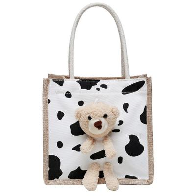 China Wholesale Cute Cartoon Cow Pattern Cartoon Cow Pattern Canvas Bag Fashion Portable Bear Shoulder Bag for sale