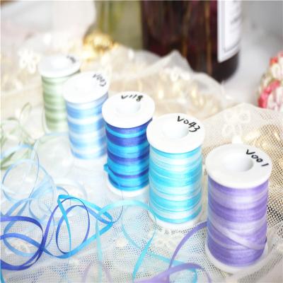 China Double face 2mm pure silk ribbon dyed variegated colors wedding ribbon ins style ribbon for sale