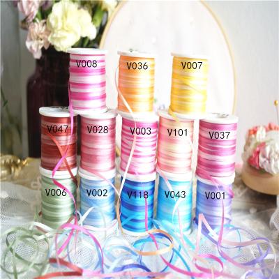 China Double face 2mm pure silk ribbon dyed variegated colors wedding ribbon ins style ribbon embroider for sale