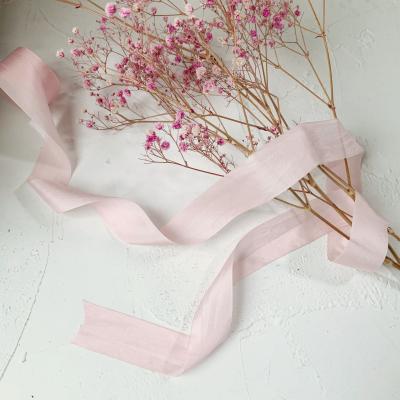 China Double Face 32mm Solid and Variegated Pure Silk Thin Taffeta Ribbon Handcraft 100% True Color Embroidery Silk Ribbon, DIY Double Face Ribbon for sale