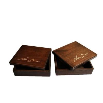 China Handmade Decorative Keepsake and Storage Boxes, Dark Stain Walnut Color Pine Wood Box with Laser Engrave Logo and Magnetic Lids Closure for sale