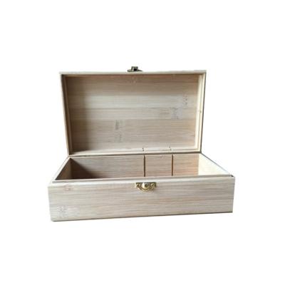 China Wholesale Unfinished Recycled Materials Small Bamboo Box Packaging Gift For Tea Cake With Hinges And Clasps Custom Wooden Stash Box With Lid for sale