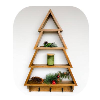 China Custom Minimalist Wall Hanger Shelf Wood Christmas Tree Shelf with Mantel Hooks Table Top Tree Decor Essential Oil Shelf/Metope Christmas for sale