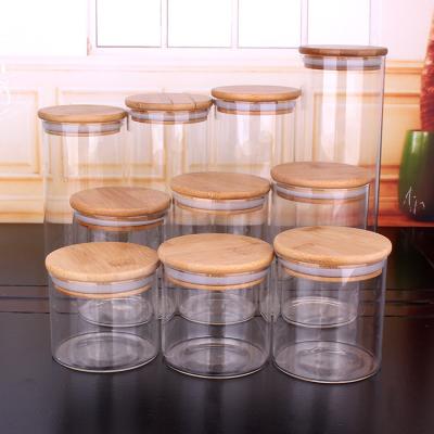 China Sustainable Supplier Glass Wide Mouth Storage Jars Containers Kitchen Glass Canisters With Bamboo Lid for sale