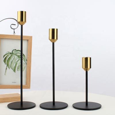 China Home Decoration Popular Design Two Color Mosaic Nordic Candlestick Gold And Black Candle Holders Wedding Decor for sale