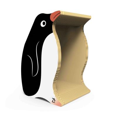 China Viable Hot Sale Penguin Shape Corrugated Cardboard Cat Furniture Toy Scratching Bed Cat House for sale