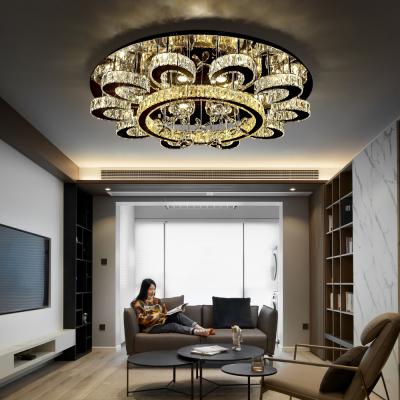 China Modern Luxury Custom Fancy Ceiling Living Room Home Design Lights Gold LED K9 Crystal Lamp Round House Lighting for sale