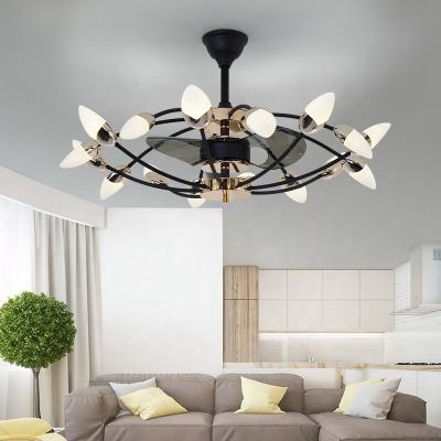 China New Kingtoro Design Modern Transparent Modern Chandelier Fan Good Quality LED Ceiling Fan Remote Control Lamp for sale