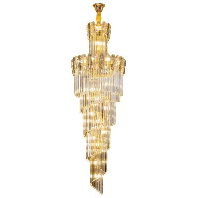 China Large Round Stairwell Hotel Lobby Staircase Modern Gold Luxury Chandelier Round Lighting Pendant Lights Long Crystal Chandeliers for sale