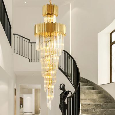 China Large Modern Luxury Round Crystal Chandeliers Gold Staircase Hotel Lobby Pendant Lights Long Chandeliers for sale