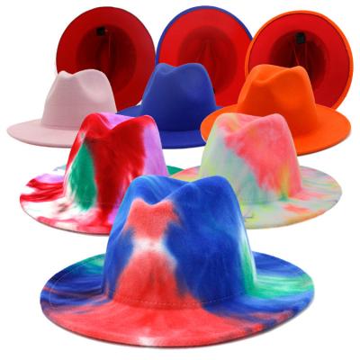 China Hot Sale Plush Many Colors Felted Hat Hats For Women Tie Dye Felt Felted Hat Synthetic Printing Wool Wide Brim Hats Hat for sale