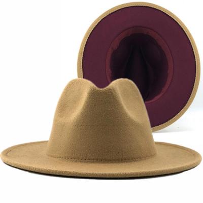 China Plush Polyester Cotton Vegan Material Two Tone Color Fedora Hat For Women Men Party Show Fashion Dress for sale