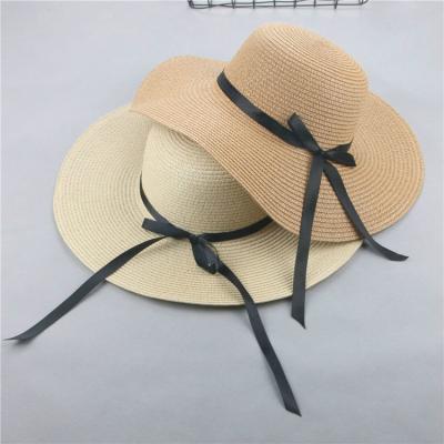 China Picture Straw Hat Women Wide Brim Beach Sun Hat Foldable Sun Straw Hat Bowknot Summer Sun Hat for sale