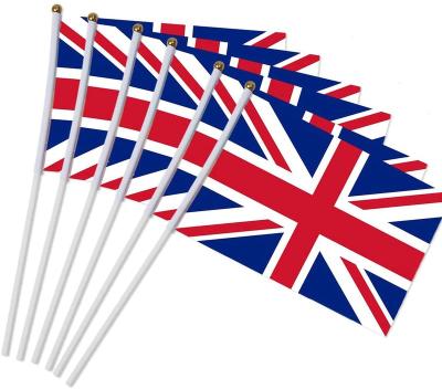 China Financial Institutions Union Jack The United Kingdom UK Nation Hand Waving Flag 14*21CM With 30cm Pole White Queen Elizabeth Flag for sale