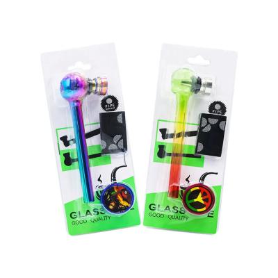 China New Arrival Glow Color Glass Pipe Plastic Cigarette Grinder Mesh Packing Cigarette Set Smoking Set for sale