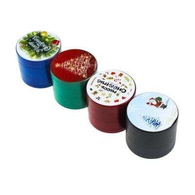 China New Metal Christmas Printing Herb Grinder For Manual 40mm Four Layer Metal Cigarette Set for sale