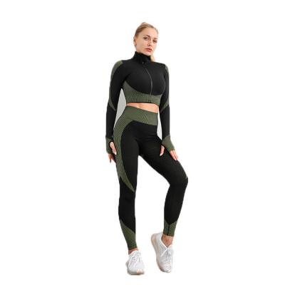 China Breathable Workout Sets Women 2 Piece Legging Zip Crop Top Seamless Yoga Outfits Clothes Tracksuit for sale