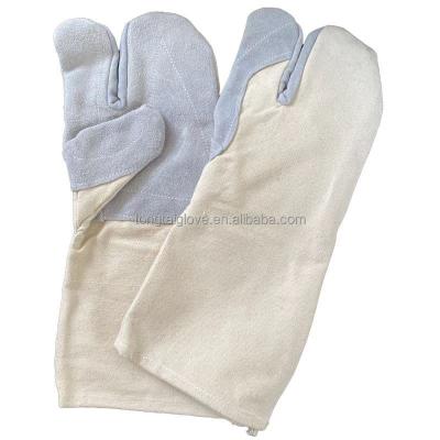 China Japanese style factory outlet wholesale production anti-slip canvas three finger cow split leather welding gloves made in China for work for sale