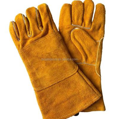 China Higher Thumb Heat Resistant Orange Oblique Welding Gloves Reinforced Back Hand Heat Insulation Wear Resistant Gloves for sale