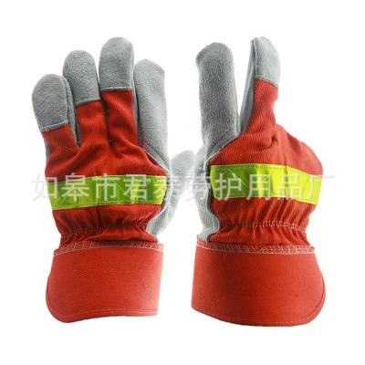 China Cheap and high quality reflective brand orange safety fabric anti-slip industrial leather gloves for china workers for sale