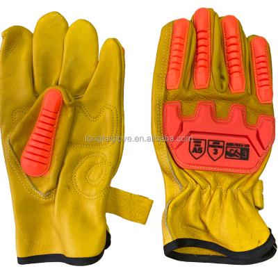 China Anti-Smashing Anti-Smashing TPR Anti-collision Yellow Cowhide Leather Gloves Non Scratching Insurance Labor Work Gloves Made In China for sale