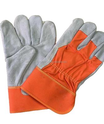 China Color Anti-slip Natural Cow Split Leather Gloves Cotton Back Cuff Protective Work Safety Orange Rubber Gloves for sale