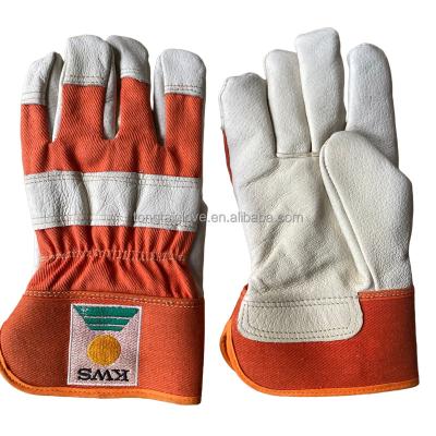 China New Anti-Slip Design Durable Pigskin Leather Palm Fully Lined Driver Construction Protection Safety Orange Red Custom Gloves for sale