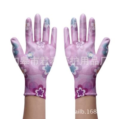 China Custom Wholesale Water Proof Flower Printed PU Coated Garden Glove For Work Safety General Purpose High Quality Nylon for sale