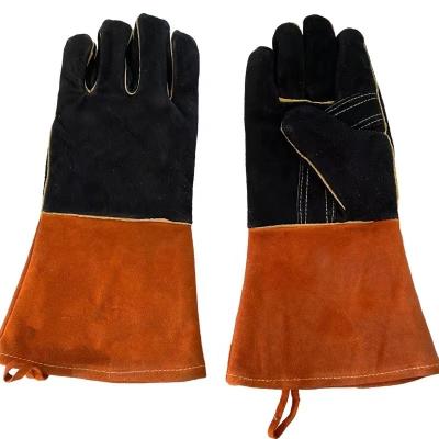 China Embroidered Welding Grill Kitchen Oven Cooking Extreme Heat Resistant Cow Split BBQ BBQ BBQ Work Safety Gloves Leather Custom Logo Trade for sale