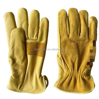 China Embroidered leather gloves outdoor work protection wear-resistant camping barbecue GRILL GLOVES waterproof cowhide leather yellow gloves for sale