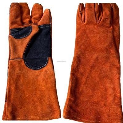 China BBQ Factory Safety Embroidered Thick Wear-resistant Leather Welding Gloves Full Direct Heat Insulation Leather Extended Gloves For Work for sale